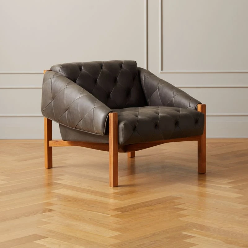 Abruzzo Charcoal Leather Tufted Chair 2 Abruzzo Charcoal Leather Tufted Chair - Image 2