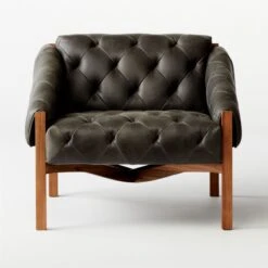 Abruzzo Charcoal Leather Tufted Chair 10 Abruzzo Charcoal Leather Tufted Chair -Furniture Sales Store AbruzzoTftdBkLthrChrBrnWdSOF20