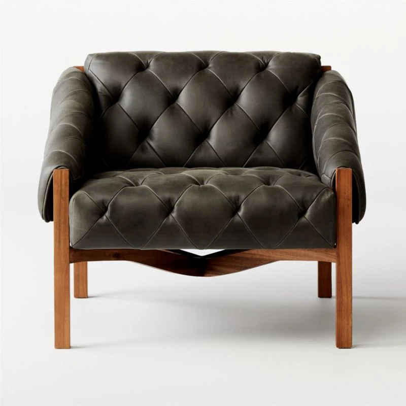Abruzzo Charcoal Leather Tufted Chair 4 Abruzzo Charcoal Leather Tufted Chair - Image 4
