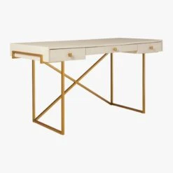 Avalon 3-Drawer Gold Desk With Ivory Shagreen Top -Furniture Sales Store AvalonIvoryFauxShgrnDesk3QS20