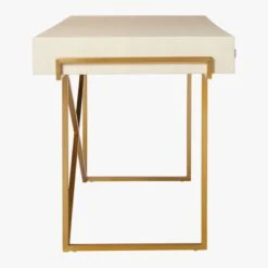 Avalon 3-Drawer Gold Desk With Ivory Shagreen Top -Furniture Sales Store AvalonIvoryFauxShgrnDeskSD20