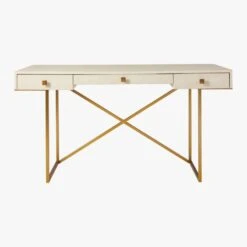 Avalon 3-Drawer Gold Desk With Ivory Shagreen Top -Furniture Sales Store AvalonIvoryFauxShgrnDeskSO20