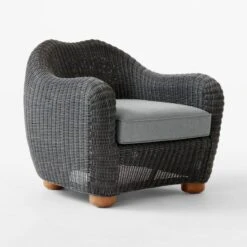 Bacio Graphite Rattan Outdoor Lounge Chair With Grey Sunbrella® Cushions -Furniture Sales Store BacioGreyLoungeChair3QSSS23