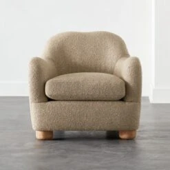 Bacio Camel Boucle Lounge Chair With Bleached Oak Legs