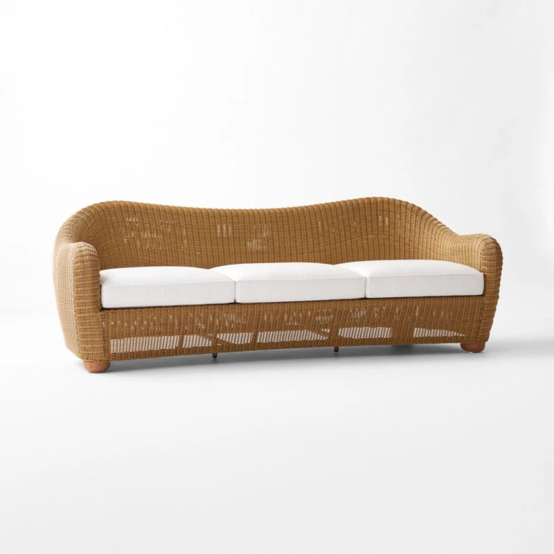 Bacio Natural Rattan Outdoor Sofa With Ivory Sunbrella® Cushions 4 Bacio Natural Rattan Outdoor Sofa With Ivory Sunbrella® Cushions - Image 4