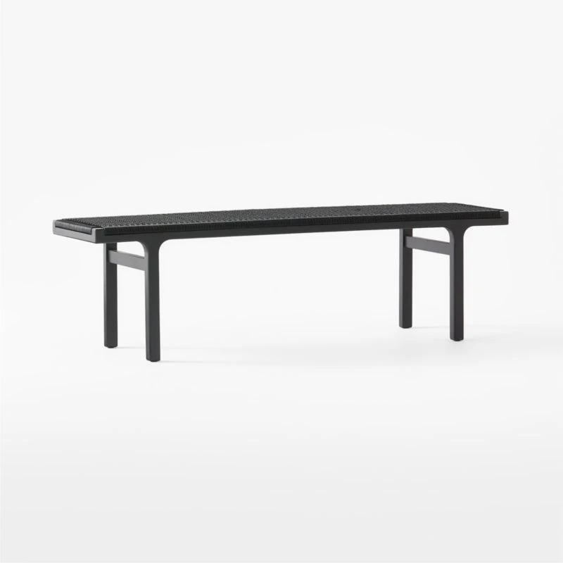 Large Black Leather Woven Bench 5 Large Black Leather Woven Bench - Image 5