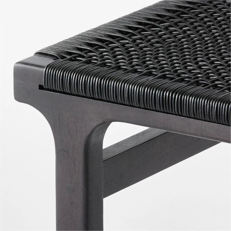 Large Black Leather Woven Bench 7 Large Black Leather Woven Bench - Image 7