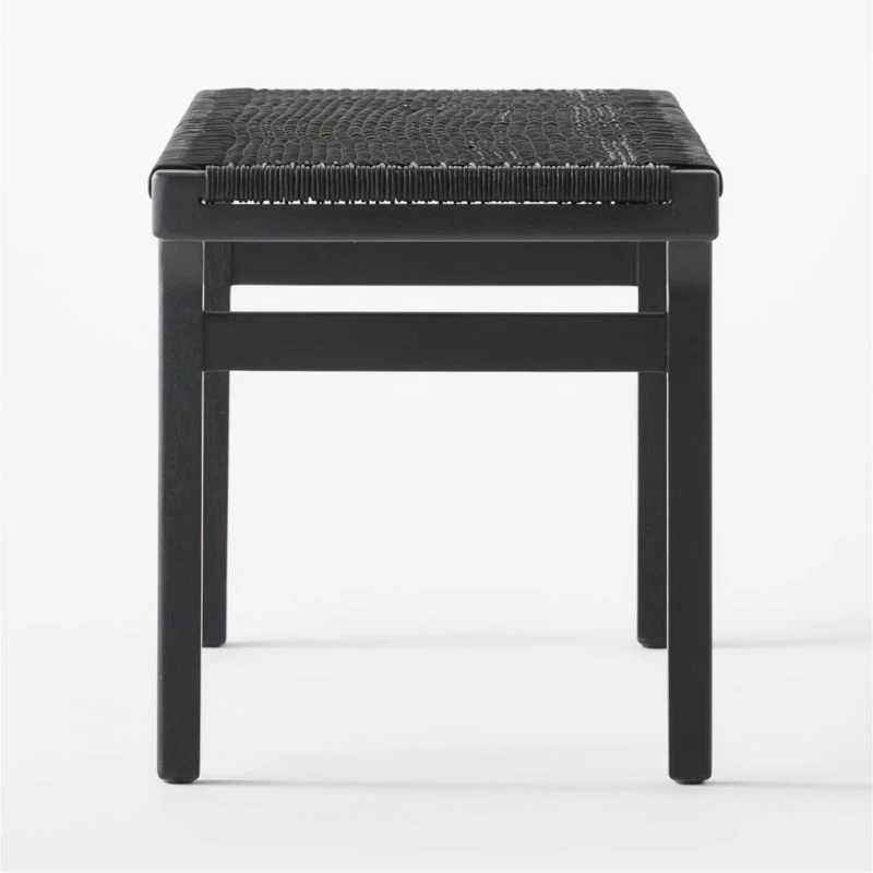 Large Black Leather Woven Bench 6 Large Black Leather Woven Bench - Image 6