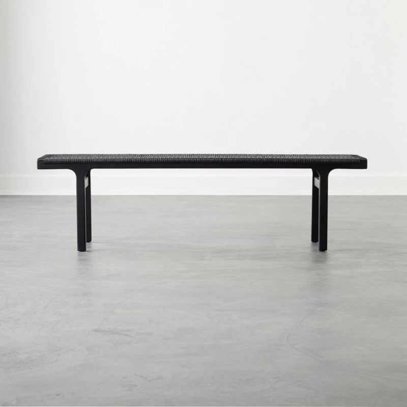 Large Black Leather Woven Bench 1 Large Black Leather Woven Bench