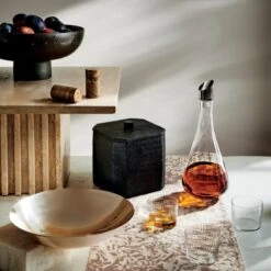 Rene Lacquered Linen Matte Black Ice Bucket -Furniture Sales Store BlackPedestalBowlFB21 1x1