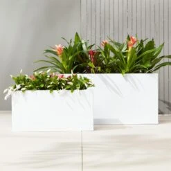 Blox Rectangular White Galvanized Steel Indoor/Outdoor Planter Small 9 Blox Rectangular White Galvanized Steel Indoor/Outdoor Planter Small -Furniture Sales Store BloxLowRectHiGlossGroupFHS17