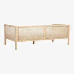 Boho White Linen And Natural Rattan Daybed Twin -Furniture Sales Store BohoDaybedNtrlWPearlCover3QBS18