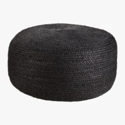 Large Black Braided Jute Pouf -Furniture Sales Store BraidedHempPoufBlkLrgS18