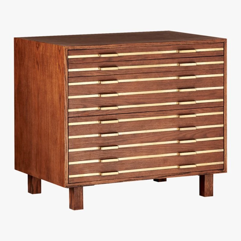 Inline Oak Wood 4-Drawer File Cabinet With Brass Handles 6 Inline Oak Wood 4-Drawer File Cabinet With Brass Handles - Image 6