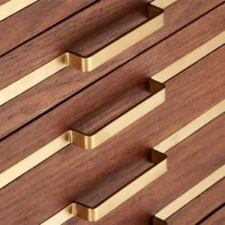 Inline Oak Wood 4-Drawer File Cabinet With Brass Handles 17 Inline Oak Wood 4-Drawer File Cabinet With Brass Handles -Furniture Sales Store BrassInlineFileDrawersAVF17