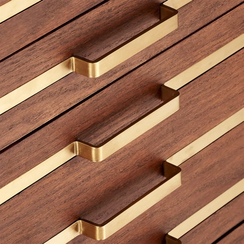 Inline Oak Wood 4-Drawer File Cabinet With Brass Handles 9 Inline Oak Wood 4-Drawer File Cabinet With Brass Handles - Image 9