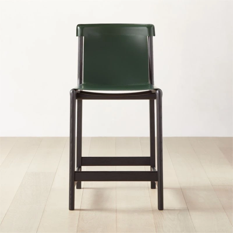 Burano Green Leather Sling Counter Stool 1 Burano Green Leather Sling Counter Stool