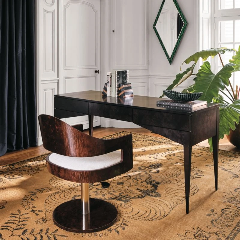 Renato Chenille And Burl Wood Office Chair 2 Renato Chenille And Burl Wood Office Chair - Image 2