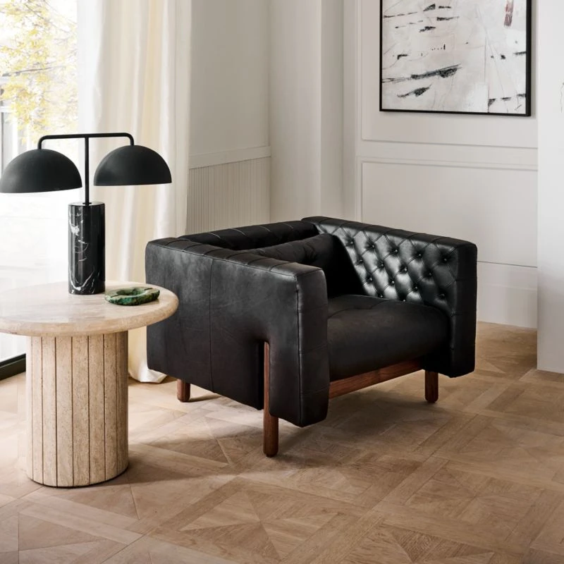 Marconi Tufted Black Leather Accent Chair 2 Marconi Tufted Black Leather Accent Chair - Image 2