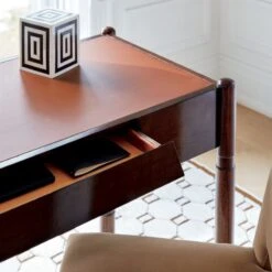 Dreher Brown Leather Desk With Drawer 11 Dreher Brown Leather Desk With Drawer -Furniture Sales Store CB2SP22 04B RET