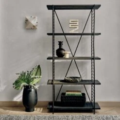 Scala Black Wood Bookshelf With Metal Frame -Furniture Sales Store CB2SP22 48B V1