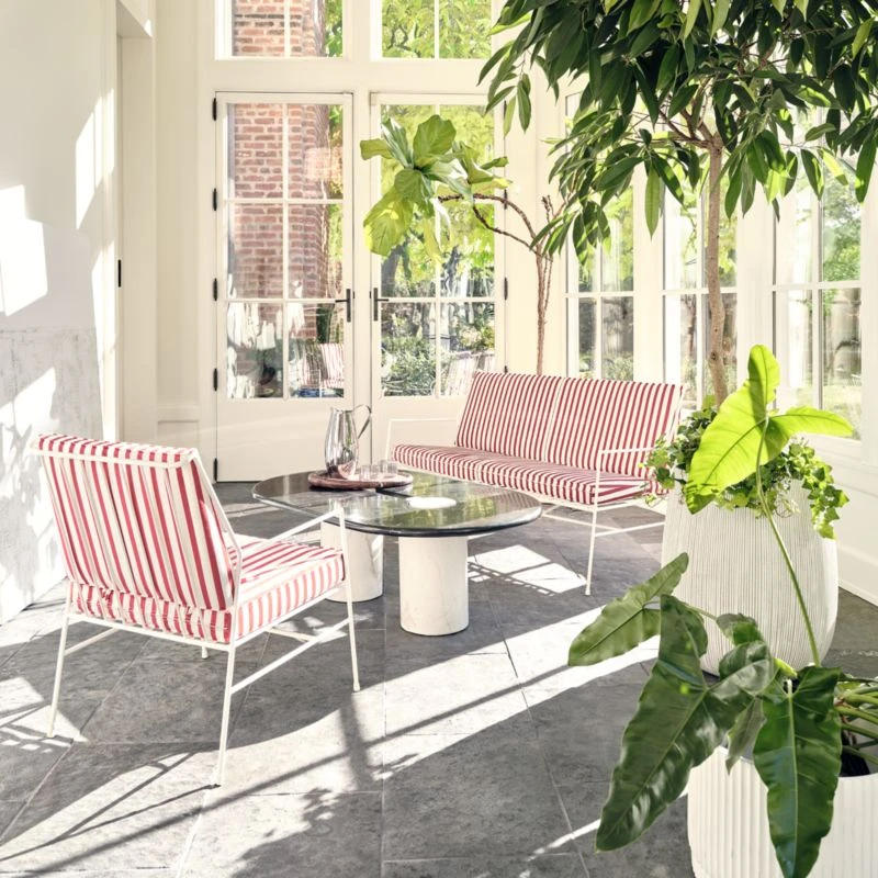 Pavilion Ivory Metal Outdoor Sofa With Striped Cushions Model 6490 2 Pavilion Ivory Metal Outdoor Sofa With Striped Cushions Model 6490 - Image 2