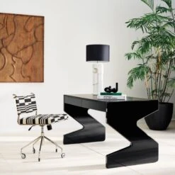 Perno 2-Drawer High-Gloss Black Oak Wood Desk -Furniture Sales Store CB2SP23 PR 02A V1 1