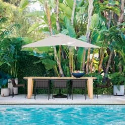 Teak Sunbrella Shadow Rectangular Outdoor Umbrella With Base -Furniture Sales Store CB2SU21 013A Hero 1x1