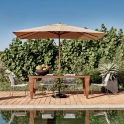 Teak Sunbrella Shadow Rectangular Outdoor Umbrella With Base -Furniture Sales Store CB2SU22 05A V2