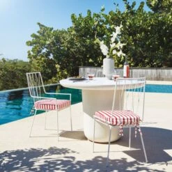 Pavilion Ivory Outdoor Patio Dining Armchair With Striped Sunbrella Cushion Model 6470 -Furniture Sales Store CB2SU22 14A v1 RET 1