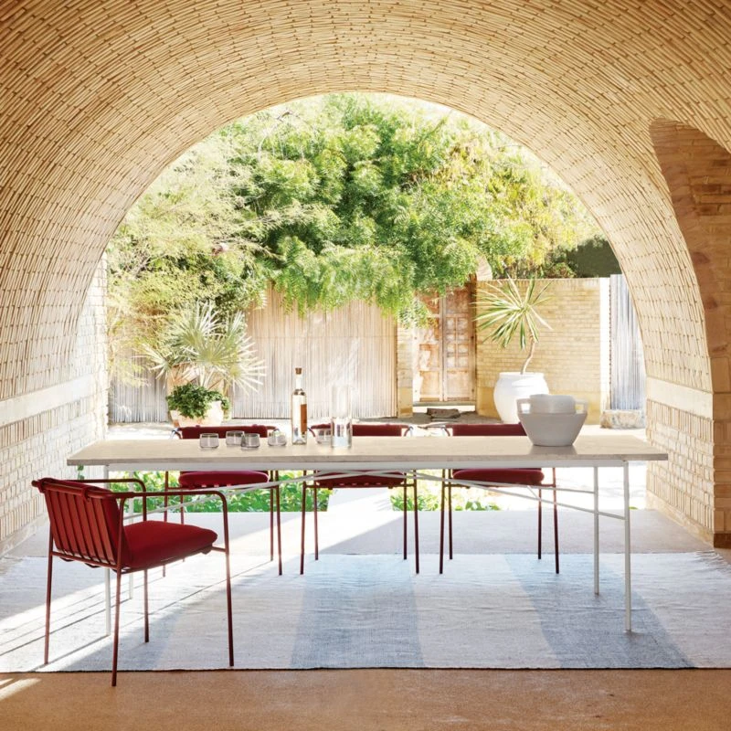 Pavilion Ivory Metal Outdoor Dining Table With Travertine Top Model 6141 2 Pavilion Ivory Metal Outdoor Dining Table With Travertine Top Model 6141 - Image 2