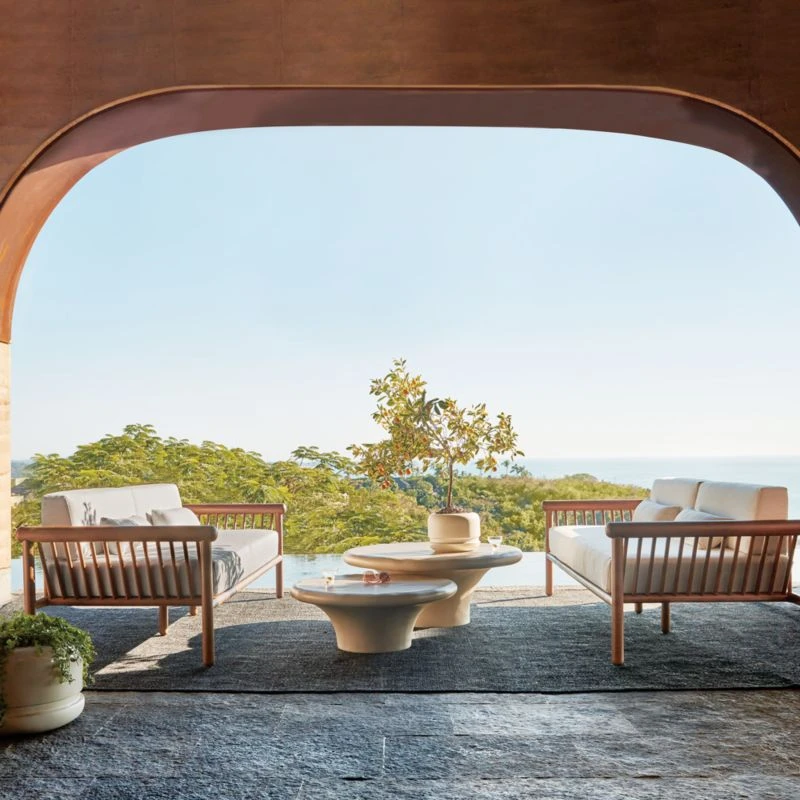 Pompeo Round Ivory Cast Resin Outdoor Coffee Table Small 2 Pompeo Round Ivory Cast Resin Outdoor Coffee Table Small - Image 2