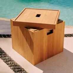 Giacomo Teak Storage Bin -Furniture Sales Store CB2SU23 RC 02E HERO