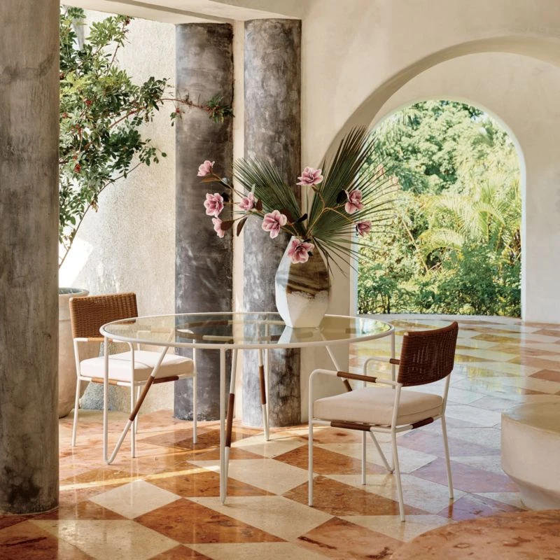 Colombe Round Ivory Metal Outdoor Dining Table With Glass Top 2 Colombe Round Ivory Metal Outdoor Dining Table With Glass Top - Image 2