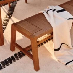 Roc Teak And Rattan Outdoor Dining Bench -Furniture Sales Store CB2SU23 RC 05A Det 178