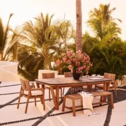 Roc Teak And Rattan Outdoor Dining Armchair With Ivory Sunbrella® Cushion 13 Roc Teak And Rattan Outdoor Dining Armchair With Ivory Sunbrella® Cushion -Furniture Sales Store CB2SU23 RC 05A HERO 2