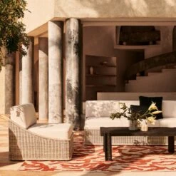 Nino Ivory Rattan Outdoor Sofa With Ivory Boucle Sunbrella® Cushions -Furniture Sales Store CB2SU23 RC 06B V1