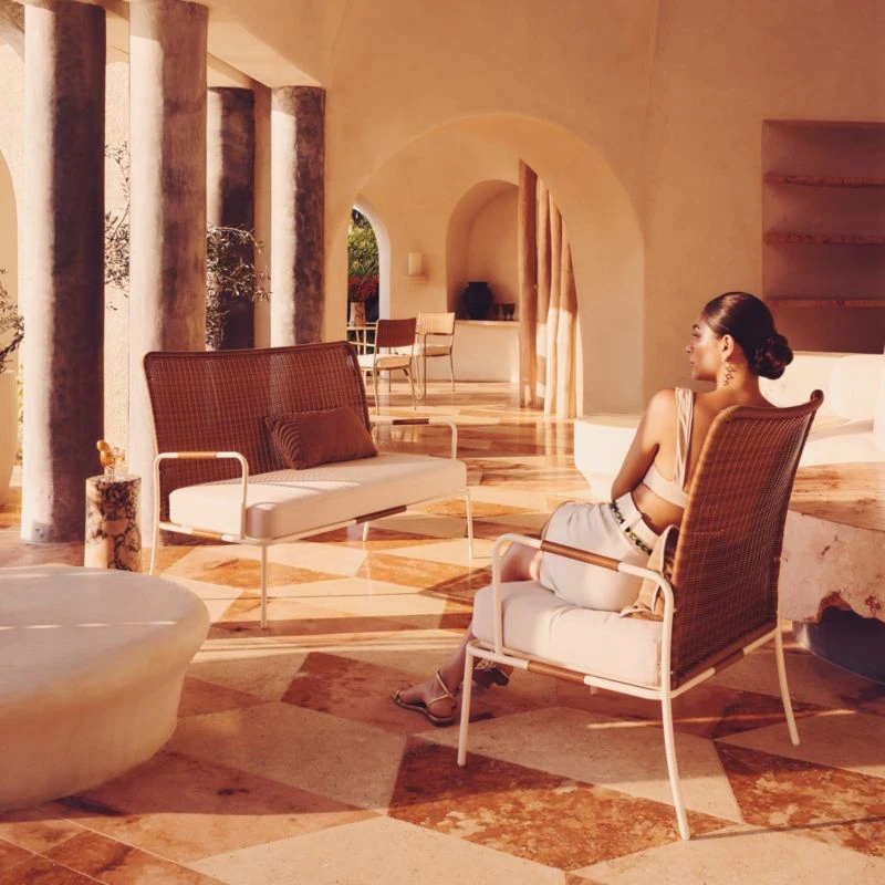 Colombe Ivory Metal And Rattan Outdoor Loveseat With Ivory Sunbrella® Cushions 3 Colombe Ivory Metal And Rattan Outdoor Loveseat With Ivory Sunbrella® Cushions - Image 3