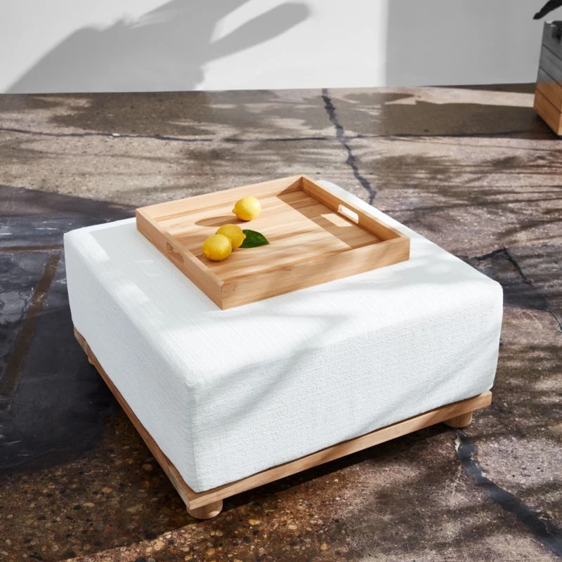 Pinet Teak Outdoor Ottoman With Textured Ivory Perennials® Cushion 2 Pinet Teak Outdoor Ottoman With Textured Ivory Perennials® Cushion - Image 2