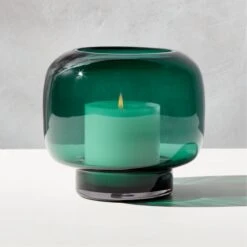 Coco Round Forest Green Glass Hurricane Candle Holder Small -Furniture Sales Store CocoFrstGrnSmlGlsHrrcnAVSHS22