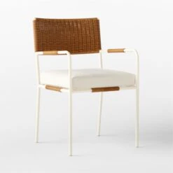 Colombe Ivory Metal And Rattan Outdoor Dining Armchair With Ivory Sunbrella® Cushion -Furniture Sales Store ColombeBlancDiningChair3QSSS23