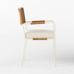 Colombe Ivory Metal And Rattan Outdoor Dining Armchair With Ivory Sunbrella® Cushion -Furniture Sales Store ColombeBlancDiningChairSDSSS23