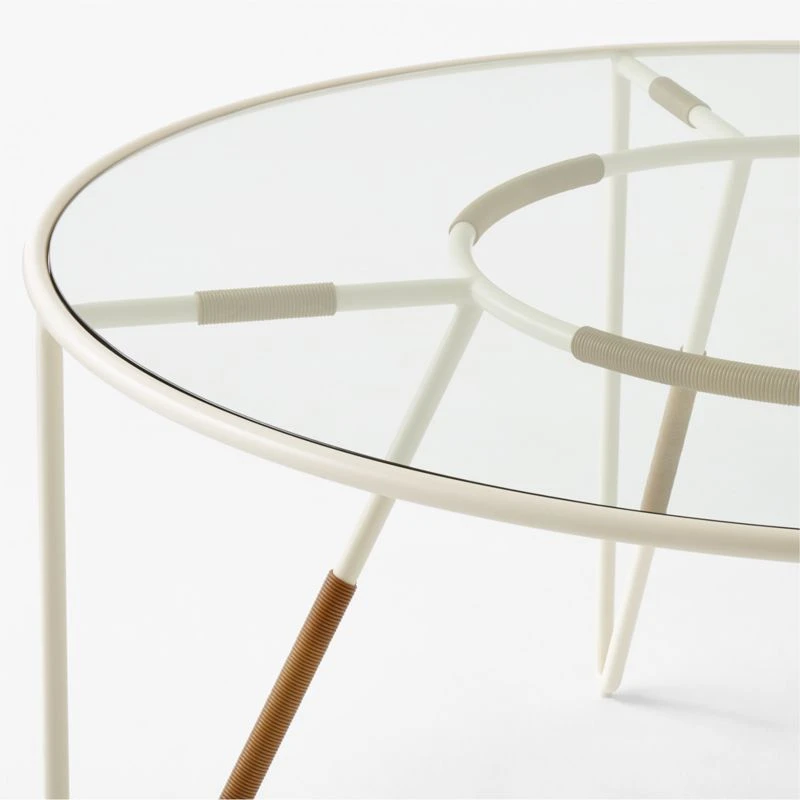Colombe Round Ivory Metal Outdoor Dining Table With Glass Top 6 Colombe Round Ivory Metal Outdoor Dining Table With Glass Top - Image 6
