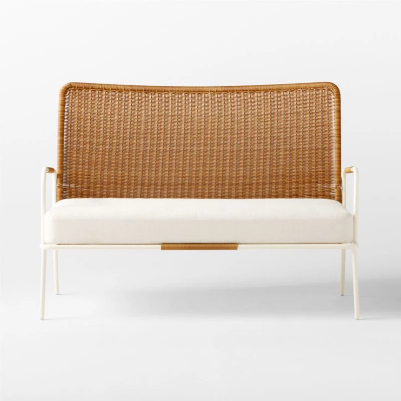 Colombe Ivory Metal And Rattan Outdoor Loveseat With Ivory Sunbrella® Cushions 6 Colombe Ivory Metal And Rattan Outdoor Loveseat With Ivory Sunbrella® Cushions - Image 6