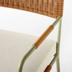 Colombe Green Metal And Rattan Outdoor Dining Armchair With Ivory Sunbrella® Cushion -Furniture Sales Store ColombeVertDiningChairAV3SSS23