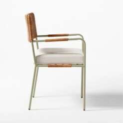 Colombe Green Metal And Rattan Outdoor Dining Armchair With Ivory Sunbrella® Cushion -Furniture Sales Store ColombeVertDiningChairSDSSS23
