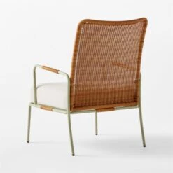 Colombe Green Metal And Rattan Outdoor Lounge Chair With Ivory Sunbrella® Cushions -Furniture Sales Store ColombeVertLoungeChair3QBSSS23