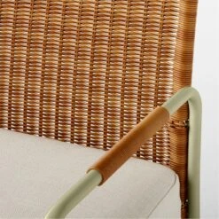 Colombe Green Metal And Rattan Outdoor Dining Armchair With Ivory Sunbrella® Cushion -Furniture Sales Store ColombeVertLoungeChairAV2SSS23