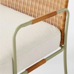 Colombe Green Metal And Rattan Outdoor Lounge Chair With Ivory Sunbrella® Cushions -Furniture Sales Store ColombeVertLoungeChairAVSSS23 1