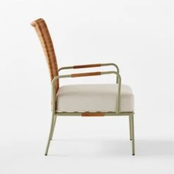 Colombe Green Metal And Rattan Outdoor Lounge Chair With Ivory Sunbrella® Cushions -Furniture Sales Store ColombeVertLoungeChairSDSSS23